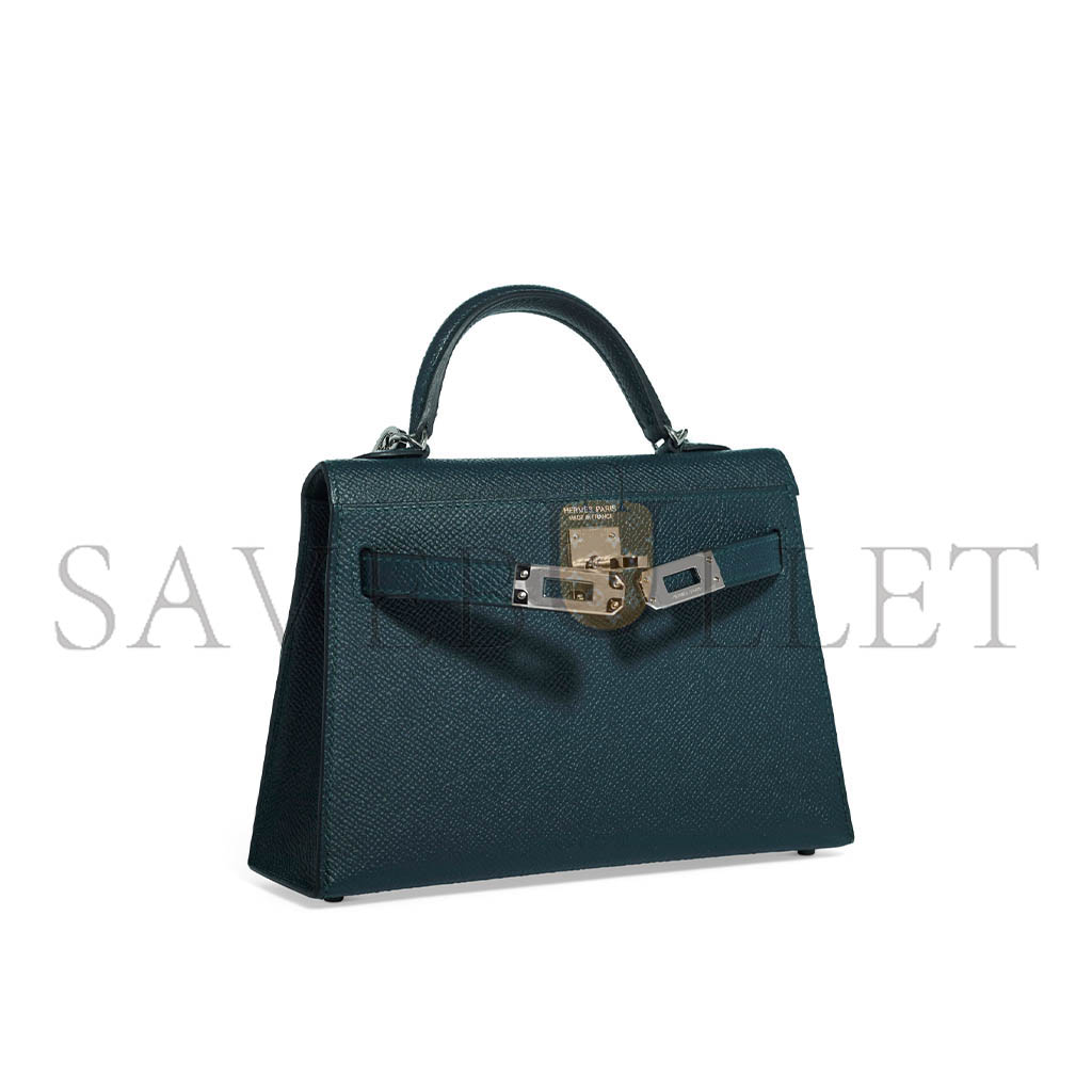 HERMÈS MASTER MINI KELLY IIEPSOM DUCK BLUE WITH PALLADIUM HARDWARE (19*12*5.5cm) 